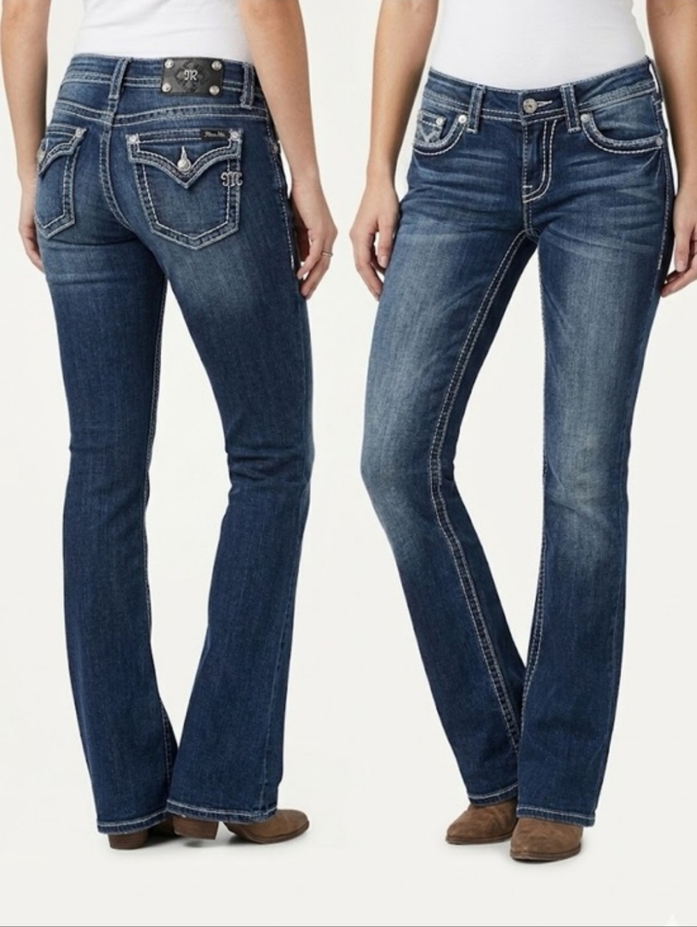 Miss Me Saddle Stitch Low Rise Dark Wash Boot Cut Jeans JP5014 Size 29 x 36
